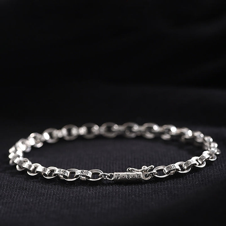 Buddha Stones 925 Sterling Silber Om Mani Padme Hum geschnitztes Design Kreativität Metallarmband - image 8