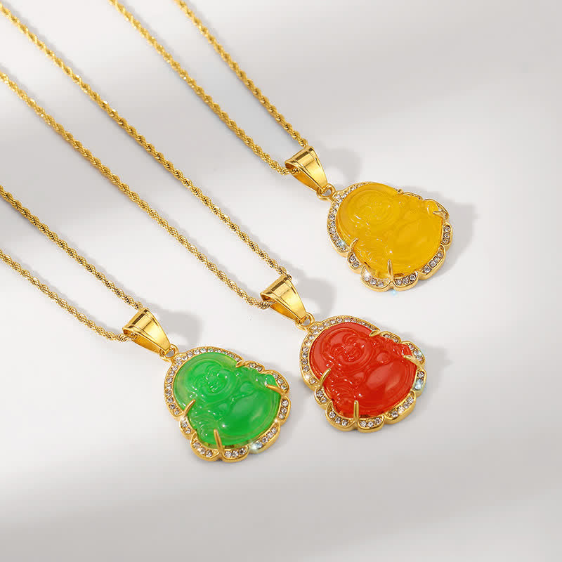 Buddha Stones 18K Gold gefüllt Lachender Buddha Jade Glück Halskette Kettenanhänger - image 12