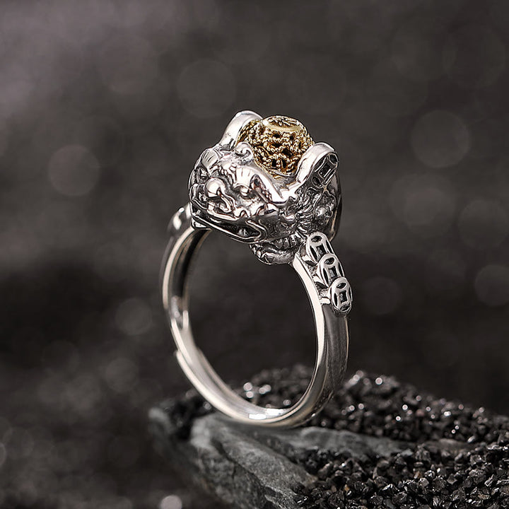 Buddha Stones 925 Sterling Silber PiXiu Kupfer Münze Reichtum verstellbarer Ring - image 1