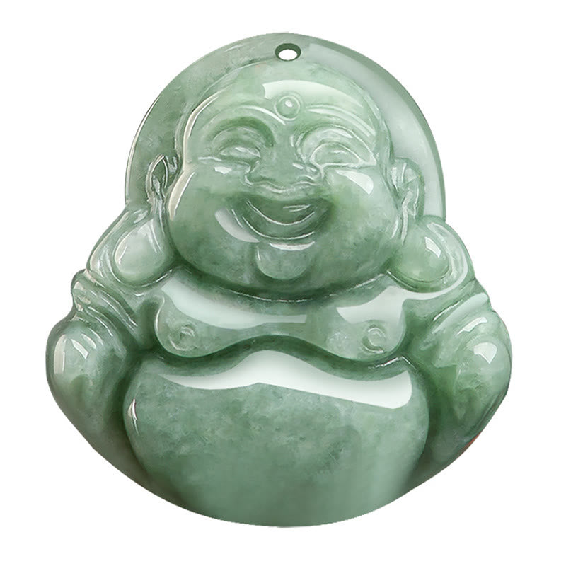 Buddha Stones, natürlicher grüner Jade-Halskettenanhänger, lachender Buddha, Glück, Fülle