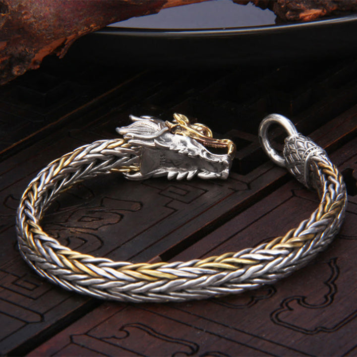 Armband aus 925er-Sterlingsilber mit Buddha Stonesn, Jahr des Drachen, verheißungsvoller Drache, Schutz aus Metall mit geflochtenem Design - image 2
