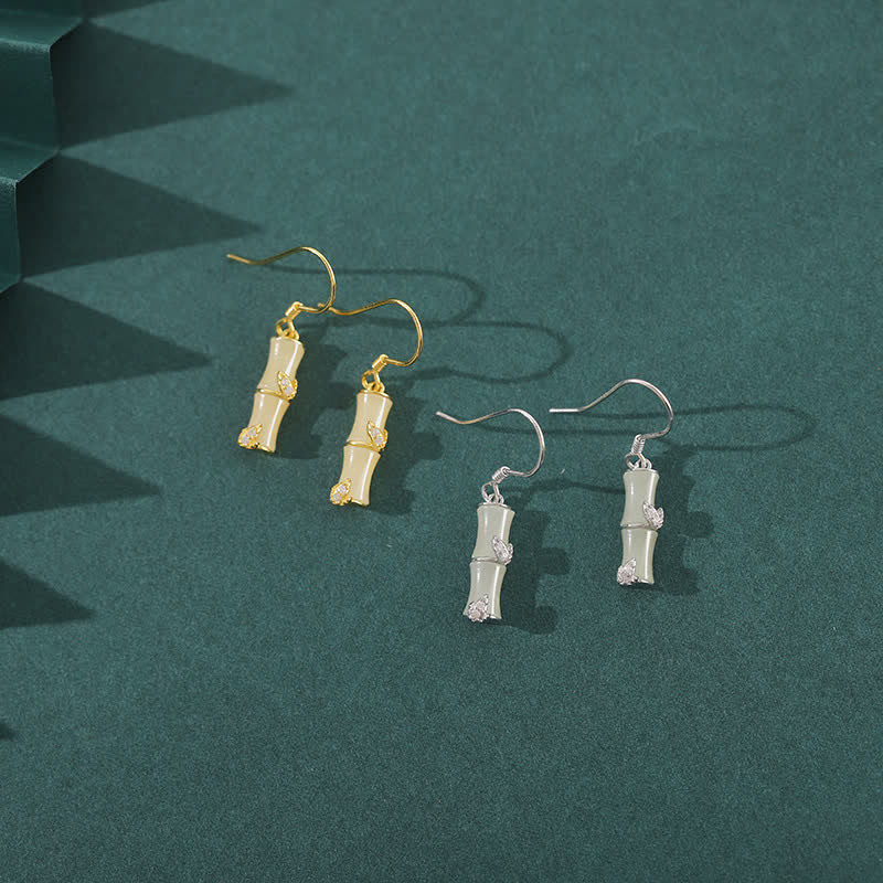 925 Sterling Silber Hetian Jade Chrysoberyll Katzenauge Roter Achat Bambus Glück Tropfen Ohrringe - image 2