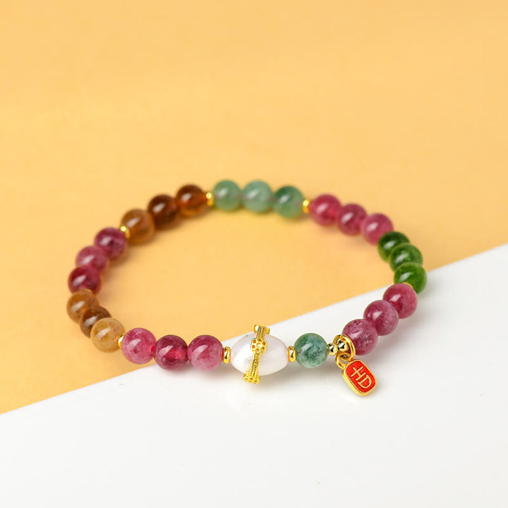 Buddha-Steine, natürliche, mehrfarbige Turmalin-Perle, glückverheißender Charakter, Charme, Weisheitsarmband