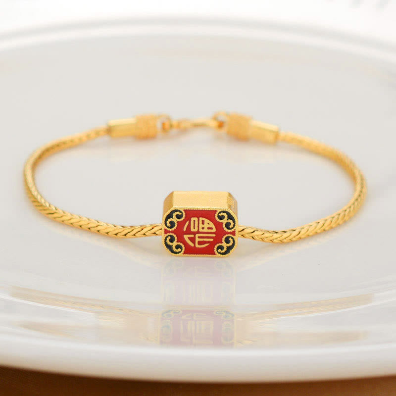 Buddha Stones, tibetisches 18 Karat Gold, Om Mani Padme Hum, Glücksbringer, Koi-Fisch, Fu-Charakter, Barren, Kupfermünze, Friedensarmband - Glückverheißender Fu-Charakter - image 8