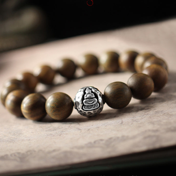 Buddha Stones 999 Sterling Silber Grünes Sandelholz Kleines Blatt Rotes Sandelholz Buddha Cure Armband