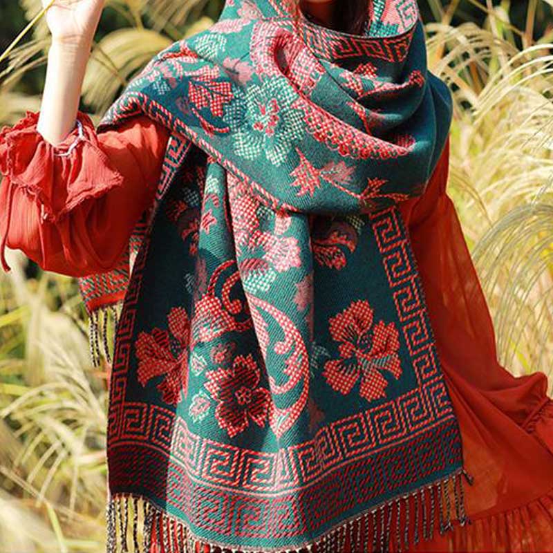 Buddha Stones, tibetische Blumen, Blätter, Muster, Design, Schal, gemütlicher Reiseschal - image 4