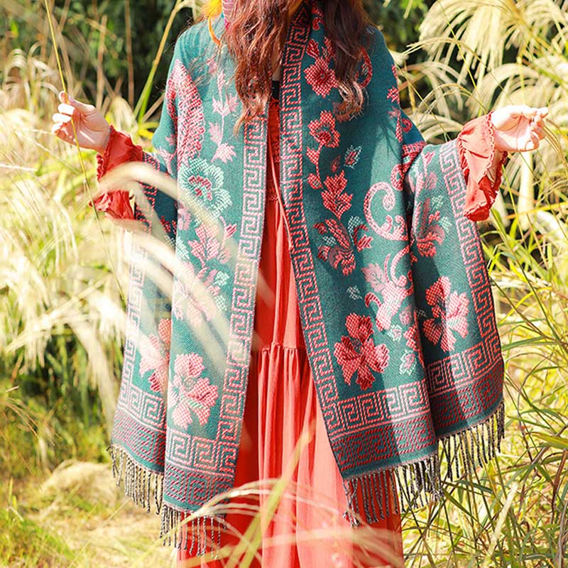 Buddha Stones, tibetische Blumen, Blätter, Muster, Design, Schal, gemütlicher Reiseschal - image 6