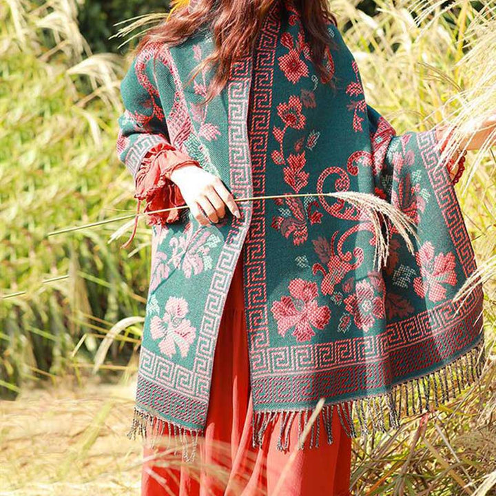 Buddha Stones, tibetische Blumen, Blätter, Muster, Design, Schal, gemütlicher Reiseschal - image 1