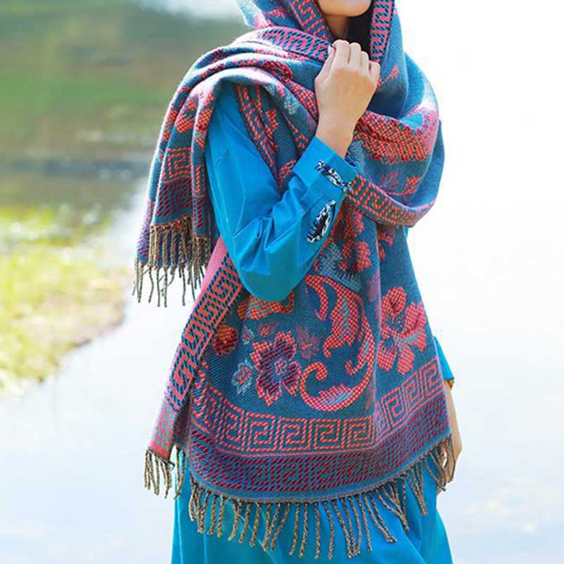 Buddha Stones, tibetische Blumen, Blätter, Muster, Design, Schal, gemütlicher Reiseschal - image 14