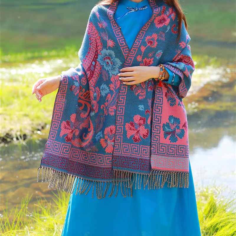 Buddha Stones, tibetische Blumen, Blätter, Muster, Design, Schal, gemütlicher Reiseschal - image 11