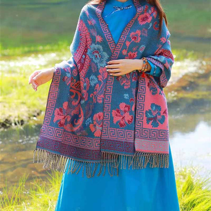 Buddha Stones, tibetische Blumen, Blätter, Muster, Design, Schal, gemütlicher Reiseschal - image 11