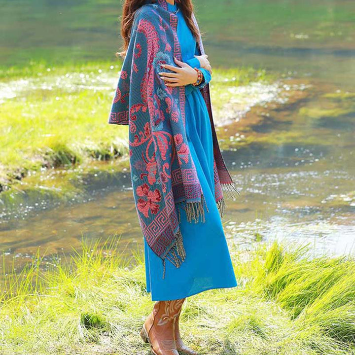 Buddha Stones, tibetische Blumen, Blätter, Muster, Design, Schal, gemütlicher Reiseschal - image 17