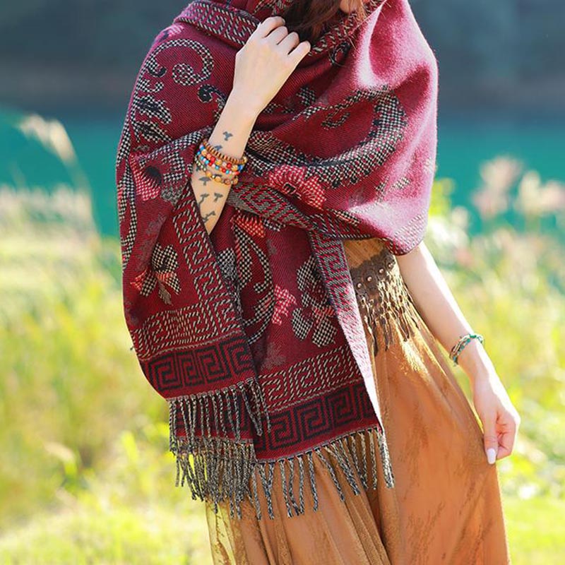 Buddha Stones, tibetische Blumen, Blätter, Muster, Design, Schal, gemütlicher Reiseschal - image 26