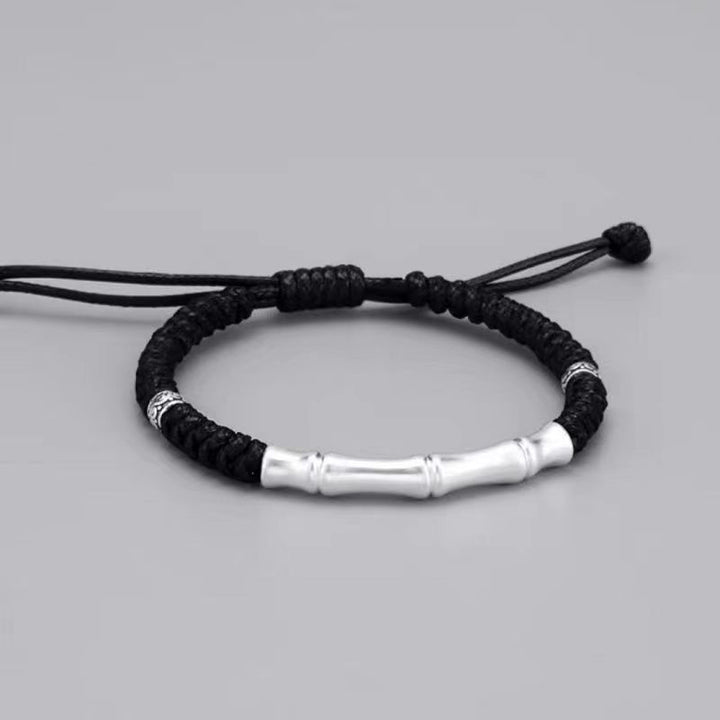Buddha Stones 999 Sterling Silber Knochenmuster Glücksseil geflochtenes Armband - Schwarzes Zugseil (Handgelenkumfang 14–23 cm) - image 11