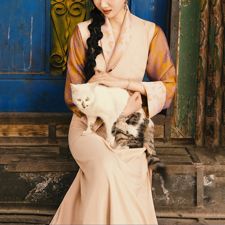 Buddha Stones Tibetisches Kleid Kleidung Lhasa Butterfly Top Kleid Verbesserte Hanfu Damenkleidung