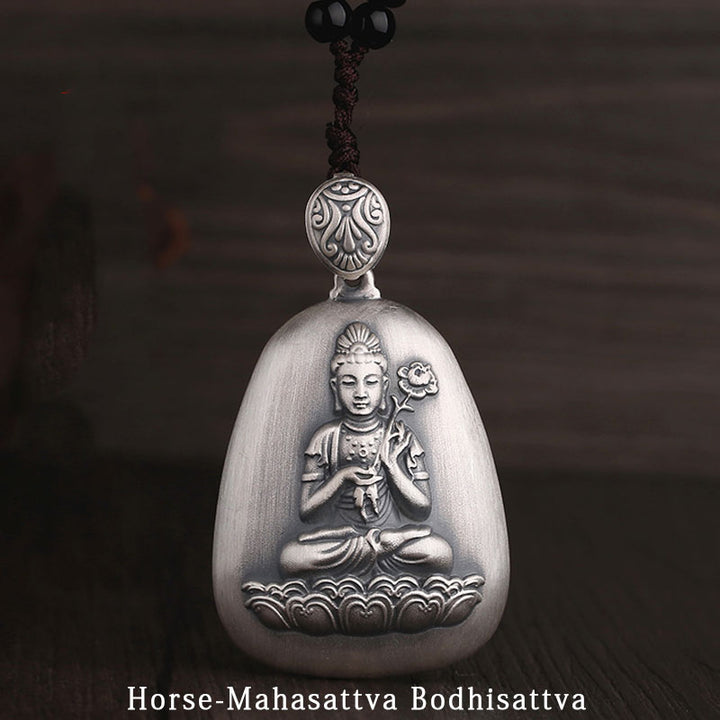 Buddha Stones 999 Sterling Silber Chinesisches Sternzeichen Natal Buddha Herz Sutra Gravur Schutz Halskette Anhänger - Pferd-Mahasattva Bodhisattva - image 11