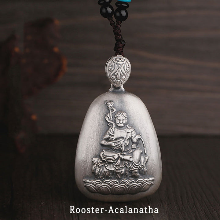 Buddha Stones 999 Sterling Silber Chinesisches Sternzeichen Natal Buddha Herz Sutra Gravur Schutz Halskette Anhänger - Hahn-Acalanatha - image 12