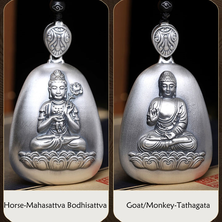 Buddha Stones 999 Sterling Silber Chinesisches Sternzeichen Natal Buddha Herz Sutra Gravur Schutz Halskette Anhänger - image 20