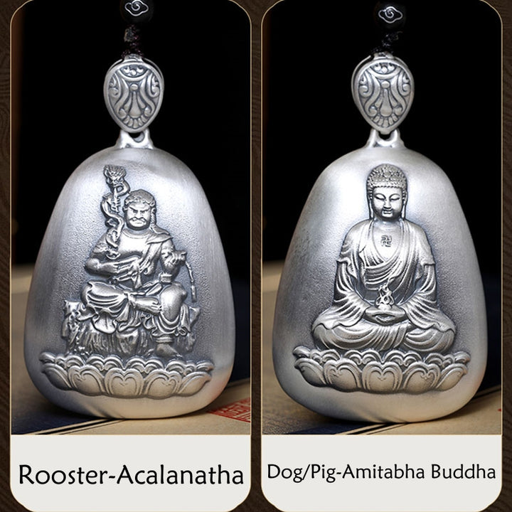 Buddha Stones 999 Sterling Silber Chinesisches Sternzeichen Natal Buddha Herz Sutra Gravur Schutz Halskette Anhänger - image 21