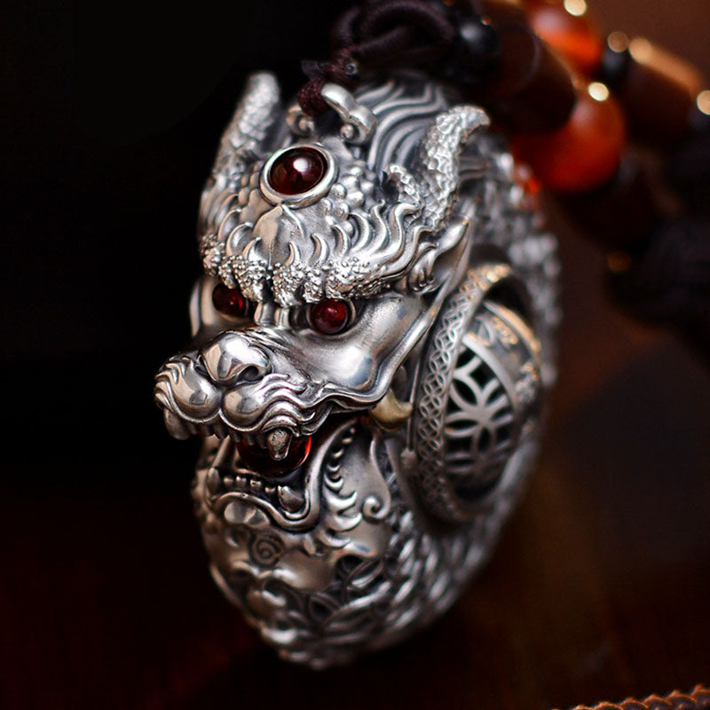 Buddha Stones 999 Sterling Silber Jahr des Drachen drehbare Kugel Fünf Elemente Kupfer Münze Stärke Hängedekoration - image 1