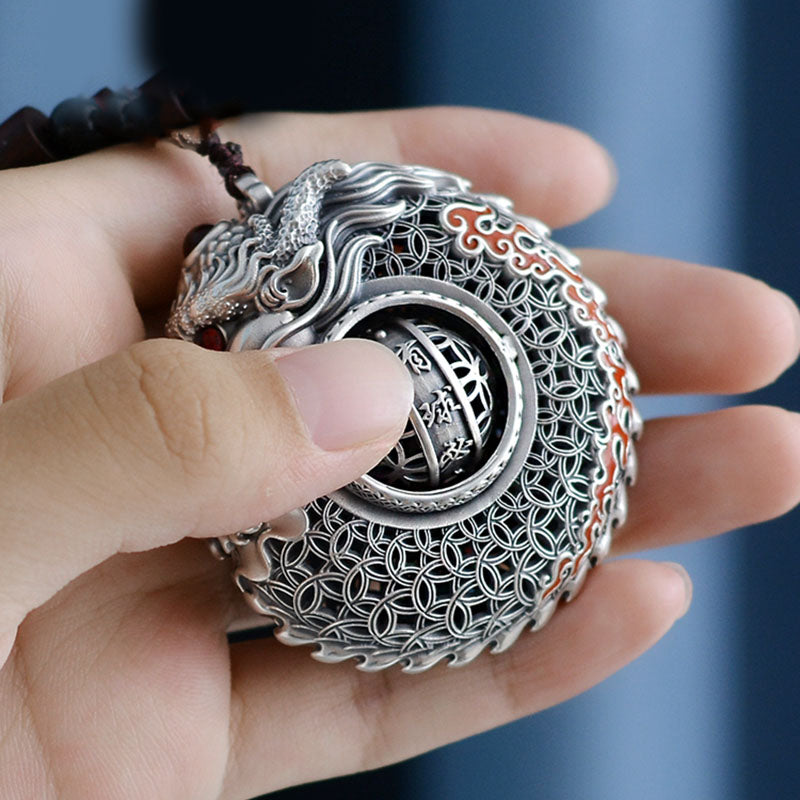 Buddha Stones 999 Sterling Silber Jahr des Drachen drehbare Kugel Fünf Elemente Kupfer Münze Stärke Hängedekoration - image 5