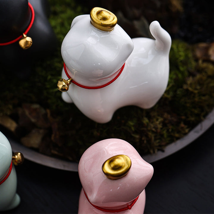 Buddha Stones Mini Lucky Cat Ingot Tea Pet Keramik Home Desk Figur Dekoration - image 12