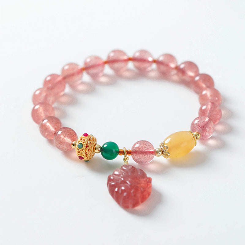 Buddha Stones Natürlicher Erdbeerquarz Neunschwänziger Fuchs Heilarmband