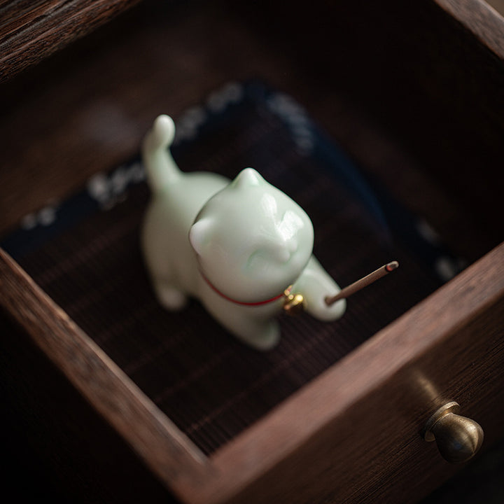 Buddha Stones, Mini-Glückskatze, Kätzchen, Teehaustier, Keramik, Schreibtisch-Figur, Dekoration mit Bambusmatte - image 14
