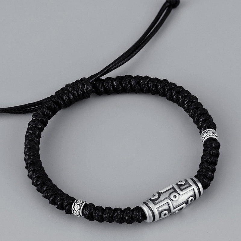 Buddha Stones 999 Sterling Silber Neun-Augen-Dzi-Perlenmuster Segensseil-Armband - image 3