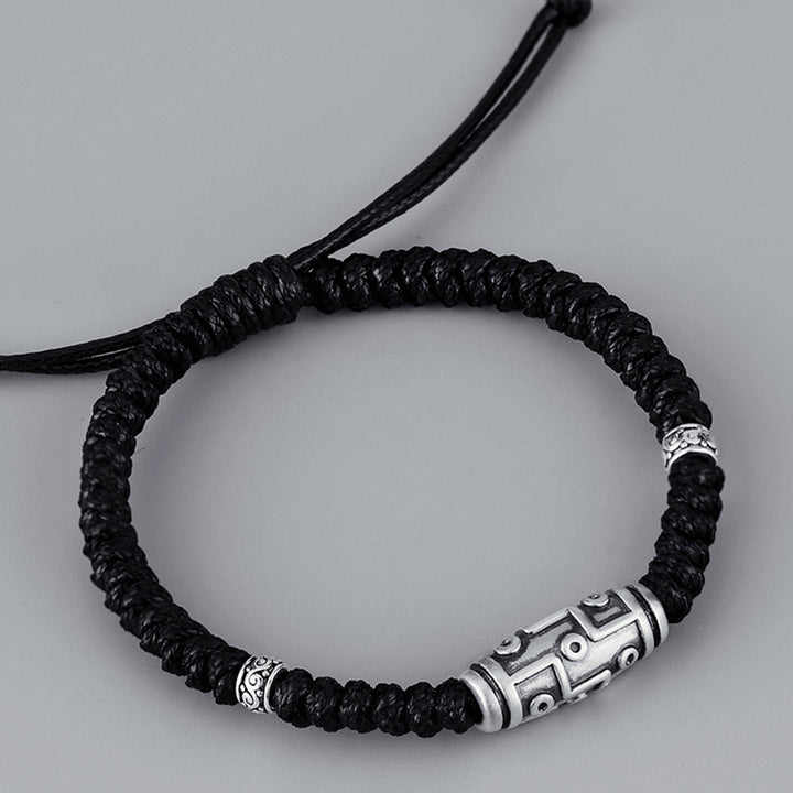 Buddha Stones 999 Sterling Silber Neun-Augen-Dzi-Perlenmuster Segensseil-Armband - image 3