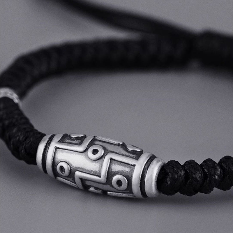Buddha Stones 999 Sterling Silber Neun-Augen-Dzi-Perlenmuster Segensseil-Armband - image 1