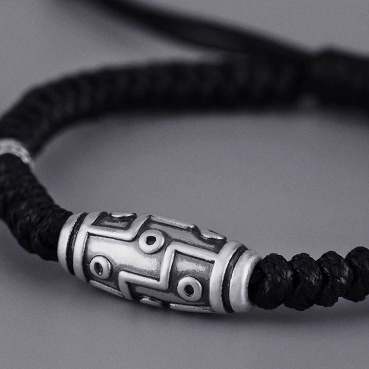Buddha Stones 999 Sterling Silber Neun-Augen-Dzi-Perlenmuster Segensseil-Armband - image 1