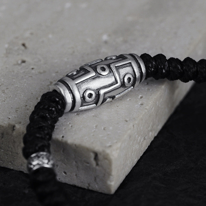 Buddha Stones 999 Sterling Silber Neun-Augen-Dzi-Perlenmuster Segensseil-Armband - image 2