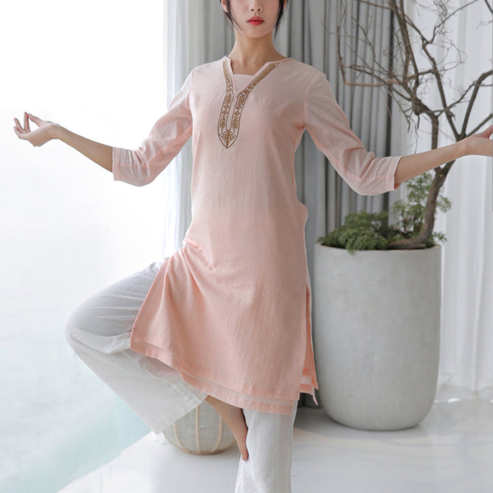 Buddha Stones 2-teiliges Tai Chi Meditation Yoga Baumwolle Kleidung Top Hosen Damen Set - Rosa (Oberteil und Hose) - US8-10, UK/AU12-14,EU40-42 (2XL) - image 14