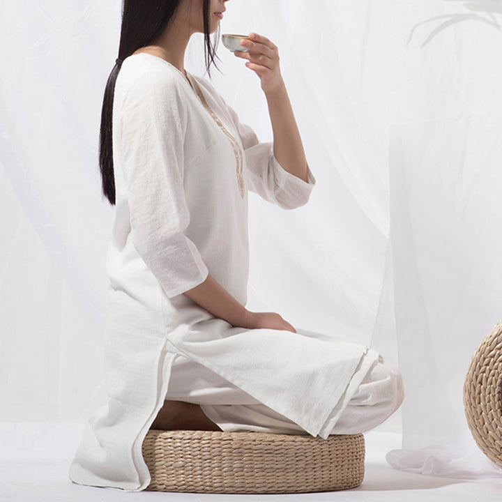Buddha Stones 2-teiliges Tai Chi Meditation Yoga Baumwolle Kleidung Top Hosen Damen Set - image 11