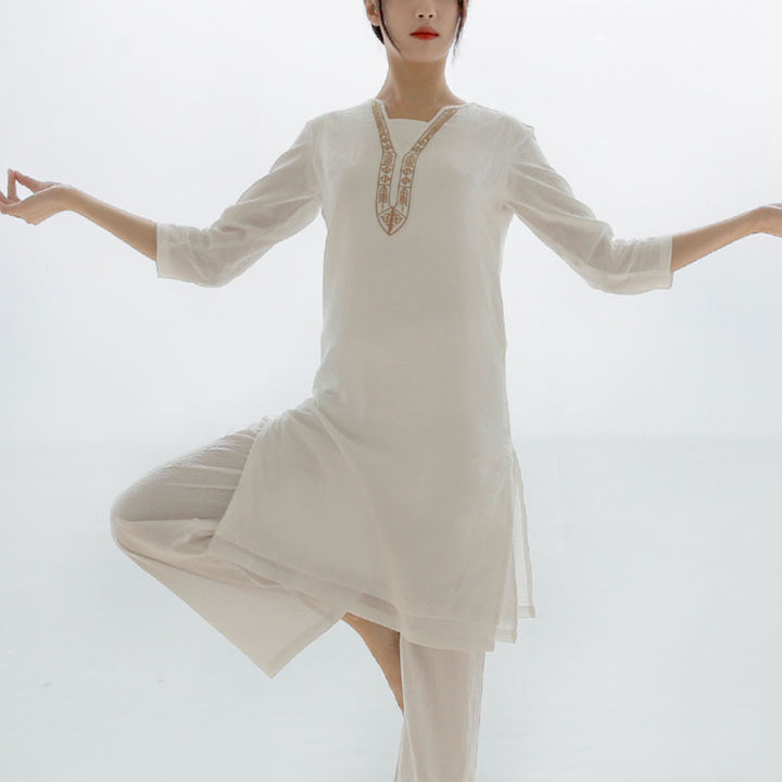 Buddha Stones 2-teiliges Tai Chi Meditation Yoga Baumwolle Kleidung Top Hosen Damen Set - image 13