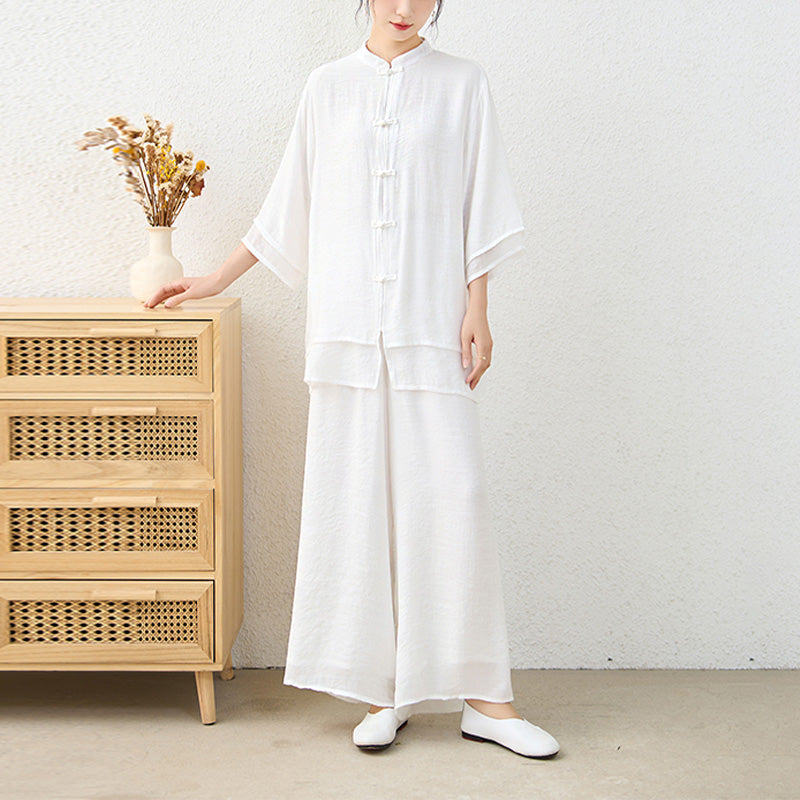 Buddha Stones 2-teiliges einfaches chinesisches Frosch-Knopf-Design, Oberteil, Hose, Meditation, Yoga, Zen, Tai Chi, Baumwollkleidung, Damen-Set - image 18