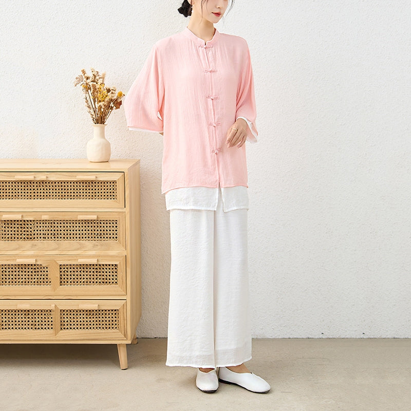 Buddha Stones 2-teiliges einfaches chinesisches Frosch-Knopf-Design, Oberteil, Hose, Meditation, Yoga, Zen, Tai Chi, Baumwollkleidung, Damen-Set - image 6