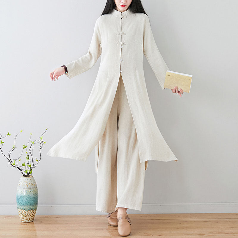 Buddha Stones 2-teiliges Damen-Set mit chinesischem Frosch-Knopf-Design, Zen-Tai-Chi-Meditationskleidung, Baumwoll-Leinen-Oberteil und Hose - image 1