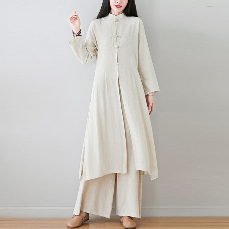 Buddha Stones 2-teiliges Damen-Set mit chinesischem Frosch-Knopf-Design, Zen-Tai-Chi-Meditationskleidung, Baumwoll-Leinen-Oberteil und Hose - image 18