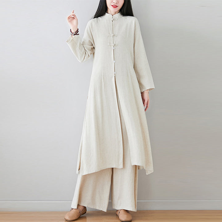 Buddha Stones 2-teiliges Damen-Set mit chinesischem Frosch-Knopf-Design, Zen-Tai-Chi-Meditationskleidung, Baumwoll-Leinen-Oberteil und Hose - image 18