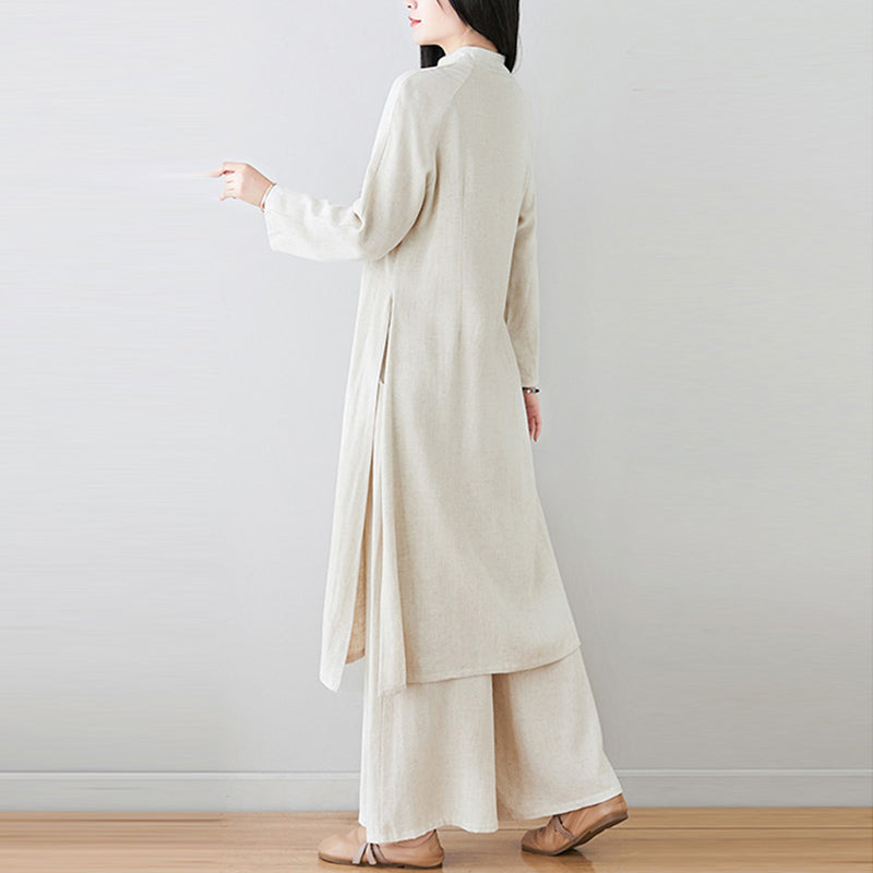 Buddha Stones 2-teiliges Damen-Set mit chinesischem Frosch-Knopf-Design, Zen-Tai-Chi-Meditationskleidung, Baumwoll-Leinen-Oberteil und Hose - image 3