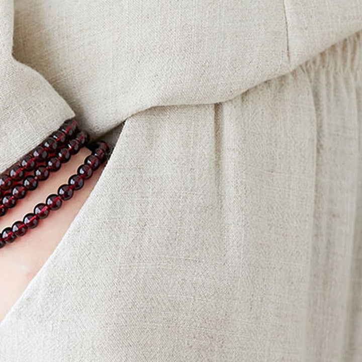 Buddha Stones 2-teiliges Damen-Set mit chinesischem Frosch-Knopf-Design, Zen-Tai-Chi-Meditationskleidung, Baumwoll-Leinen-Oberteil und Hose - image 12