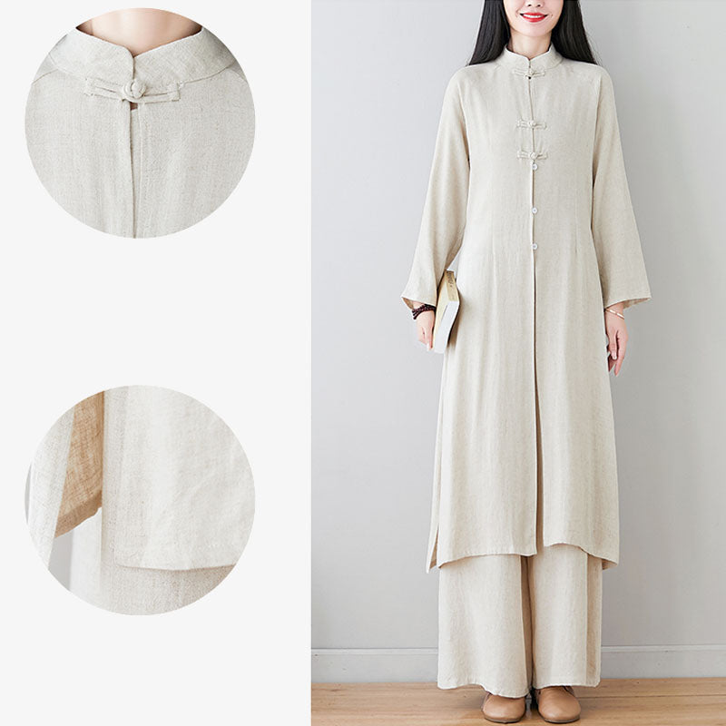 Buddha Stones 2-teiliges Damen-Set mit chinesischem Frosch-Knopf-Design, Zen-Tai-Chi-Meditationskleidung, Baumwoll-Leinen-Oberteil und Hose - image 16