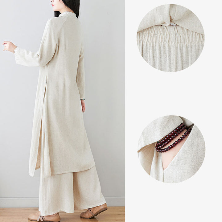 Buddha Stones 2-teiliges Damen-Set mit chinesischem Frosch-Knopf-Design, Zen-Tai-Chi-Meditationskleidung, Baumwoll-Leinen-Oberteil und Hose - image 17