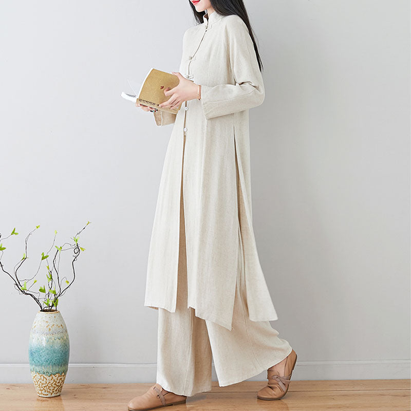 Buddha Stones 2-teiliges Damen-Set mit chinesischem Frosch-Knopf-Design, Zen-Tai-Chi-Meditationskleidung, Baumwoll-Leinen-Oberteil und Hose - image 19