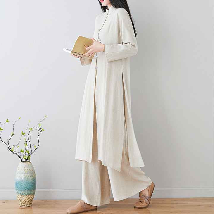 Buddha Stones 2-teiliges Damen-Set mit chinesischem Frosch-Knopf-Design, Zen-Tai-Chi-Meditationskleidung, Baumwoll-Leinen-Oberteil und Hose - image 19