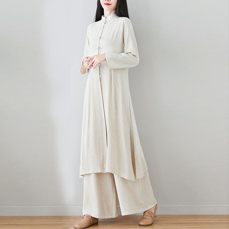 Buddha Stones 2-teiliges Damen-Set mit chinesischem Frosch-Knopf-Design, Zen-Tai-Chi-Meditationskleidung, Baumwoll-Leinen-Oberteil und Hose - image 21