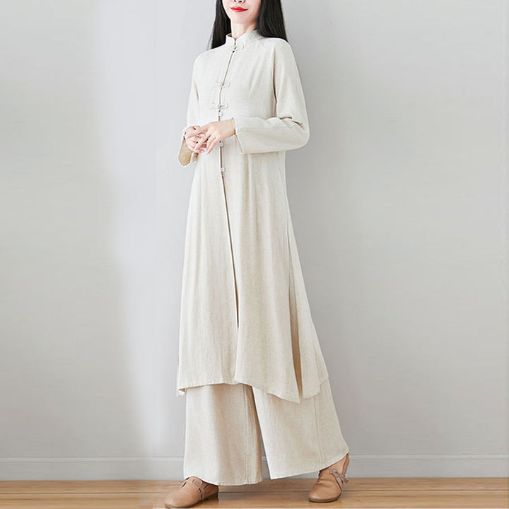 Buddha Stones 2-teiliges Damen-Set mit chinesischem Frosch-Knopf-Design, Zen-Tai-Chi-Meditationskleidung, Baumwoll-Leinen-Oberteil und Hose - image 21