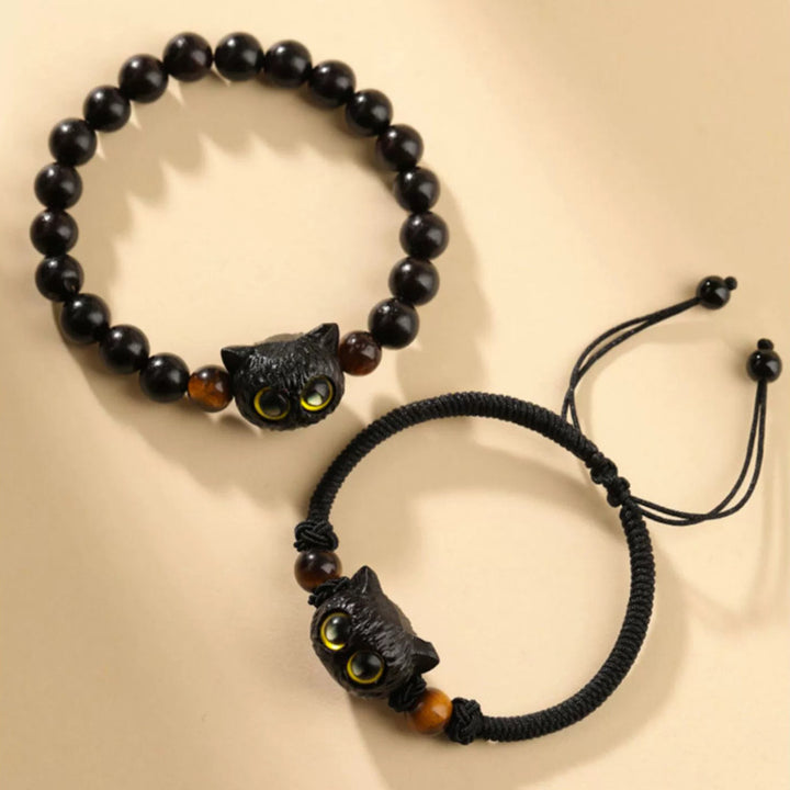 Süßes Friedensarmband aus Ebenholz mit Katzenkopfmuster von Buddha Stones - image 12